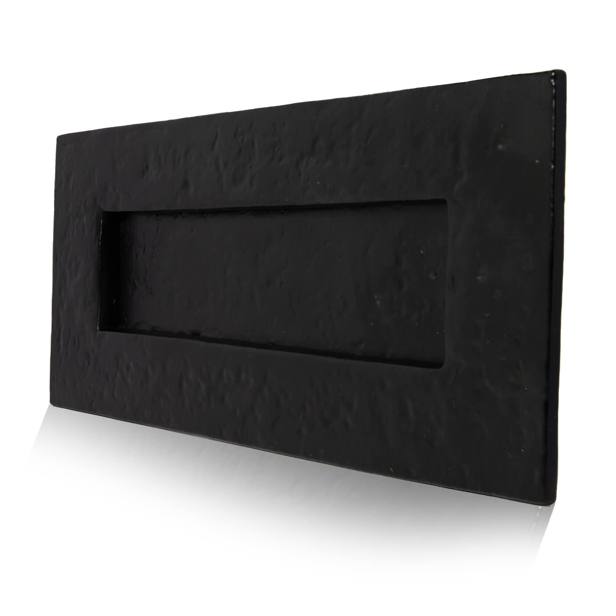 XFORT Smithy's Range Black Antique Plain Letter Plate, Cast Iron Base with A Hammered Finish, Ornate Front Door Letter Plate, 273 X 105mm