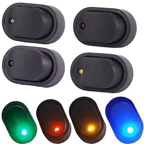 COONLINE12V 30A Toggle Switch Rocker Switch Waterproof LED Blue Green Yellow Red Lighted 3P SPST On-Off Control for Car Truck Boat Marine Auto Motorcycle 4Pcs