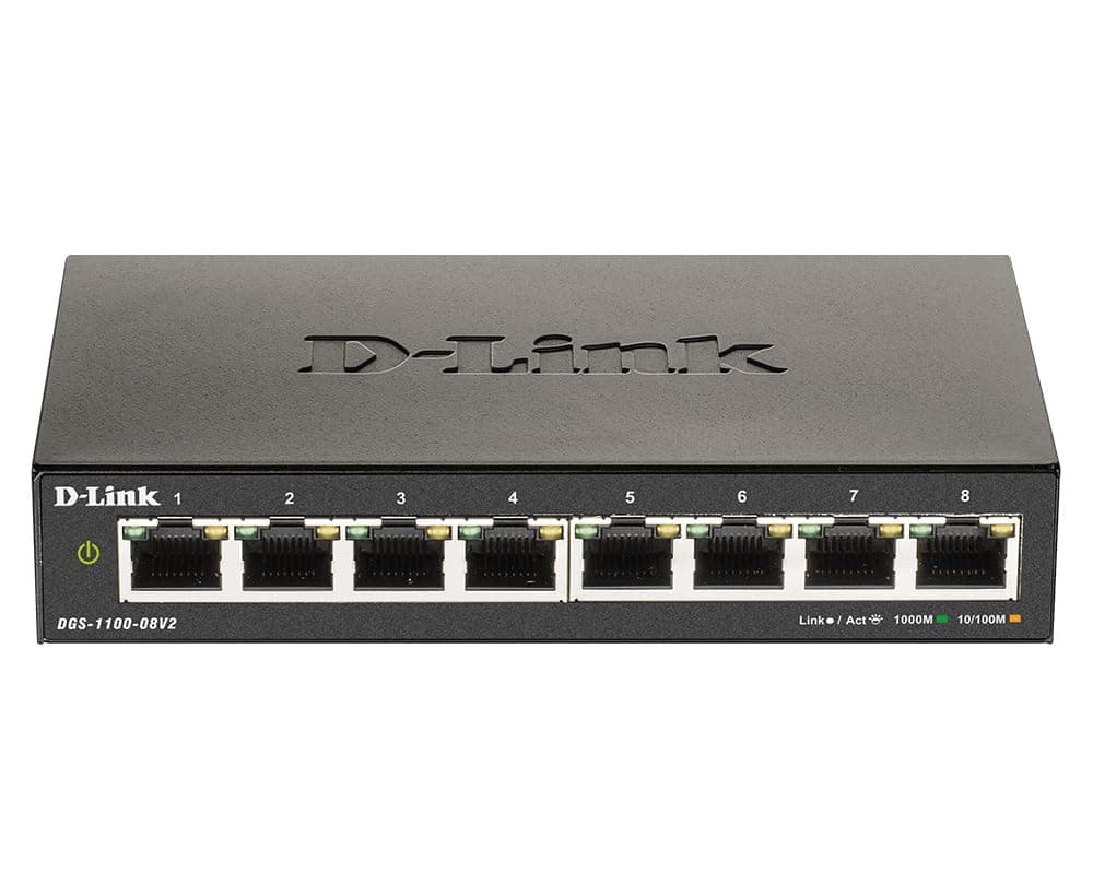DGS-1100-08V2, Ethernet Switch, 8 Port Easy Smart Managed Gigabit Desktop EEE Network Internet or Wall Mount