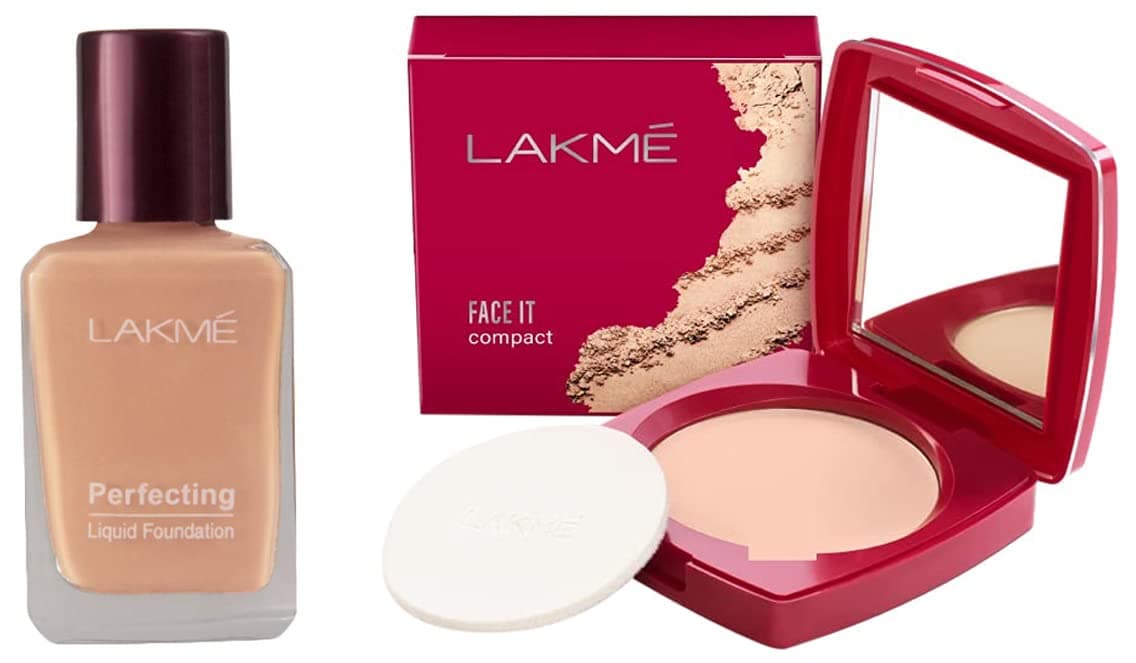 Lakmé Perfecting Liquid Foundation, Marble, Waterproof Full Coverage Long Lasting - Light Oil Free Face Makeup With Vitamin E, Dewy Finish Glow, 27ml & Face It Compact, Marble, 9g