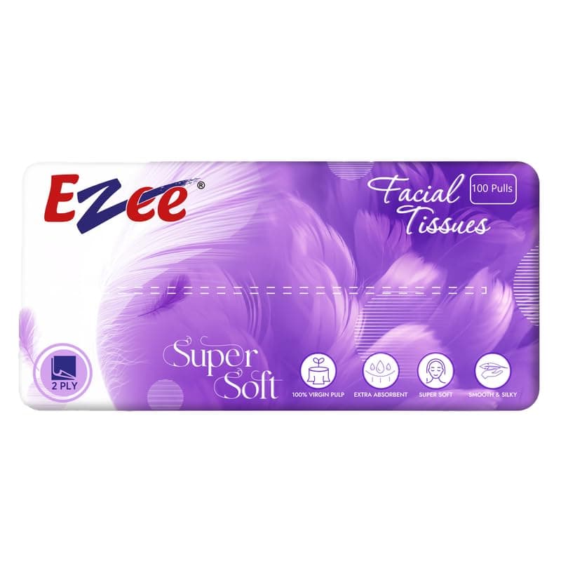 Ezee 2 Ply Facial Tissue Soft Pack 100 Pulls | Car Box Tissues - Ultrasoft, Silky & Absorbent | Virgin Pulp, Pack of 1