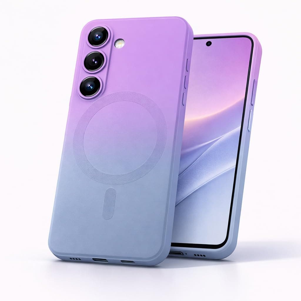 - amazon basics Gradient Mag-Safe Case for Samsung Galaxy S25FE 5G | Soft Silicone Shockproof Cover with Camera Protection | Slim Lightweight Design | Smooth Touch & Durable - Purple & Gray