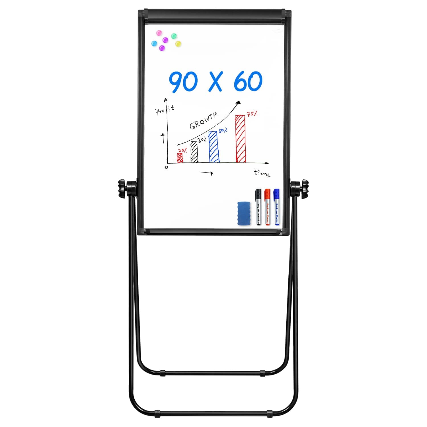 Flipchart Stand 90 x 60cm, Magnetic Flip Chart Double Sided Easel Board Portable Whiteboard for Office, School, Home