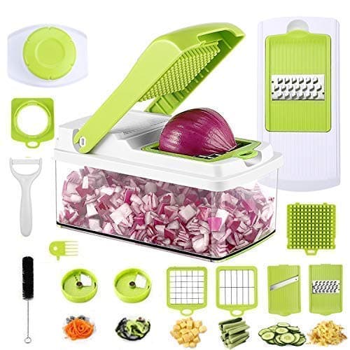 Mandoline Vegetable Slicer, Kitchen Multi-function 7 in 1 Food Cutter and Shredder Fruits and Vegetables Chopper ,All-in-One Vegetable Cutter Holder Container for Potato,Tomato,Onion,Cucumber