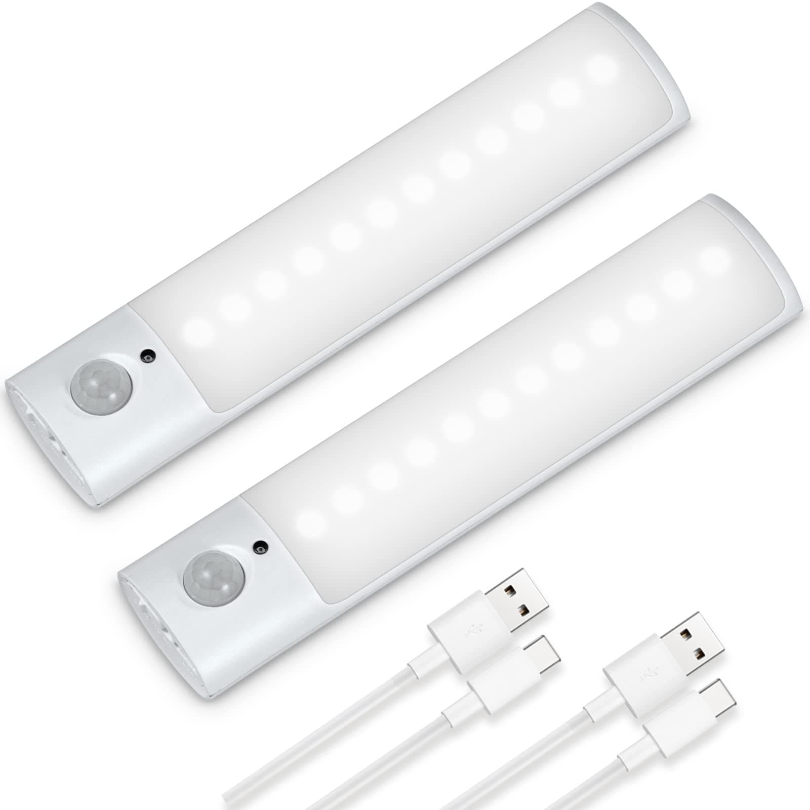 Fuers Wardrobe Lights with Motion Sensor | 2 Pack USB Rechargeable Cupboard Lights with 3 Modes(AUTO/ON/Off) | LED Night Light Stick-On with Magnetic Strips for Bedroom, Cupboard, Hallway, Kitchen
