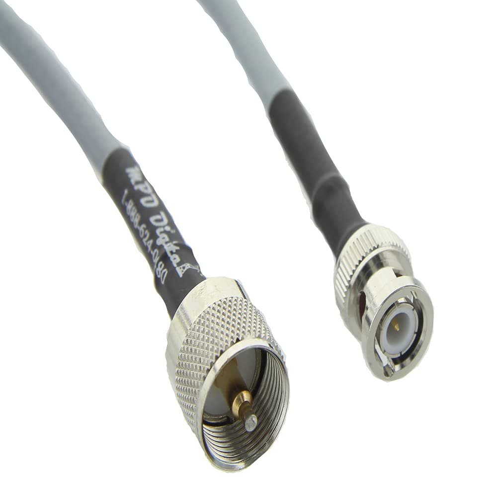 MPD Digital U.S Made 50 Ohm RG-8X RF Coaxial Cable with UHF PL259 Male to BNC Male Connectors (20 Feet, Gray)