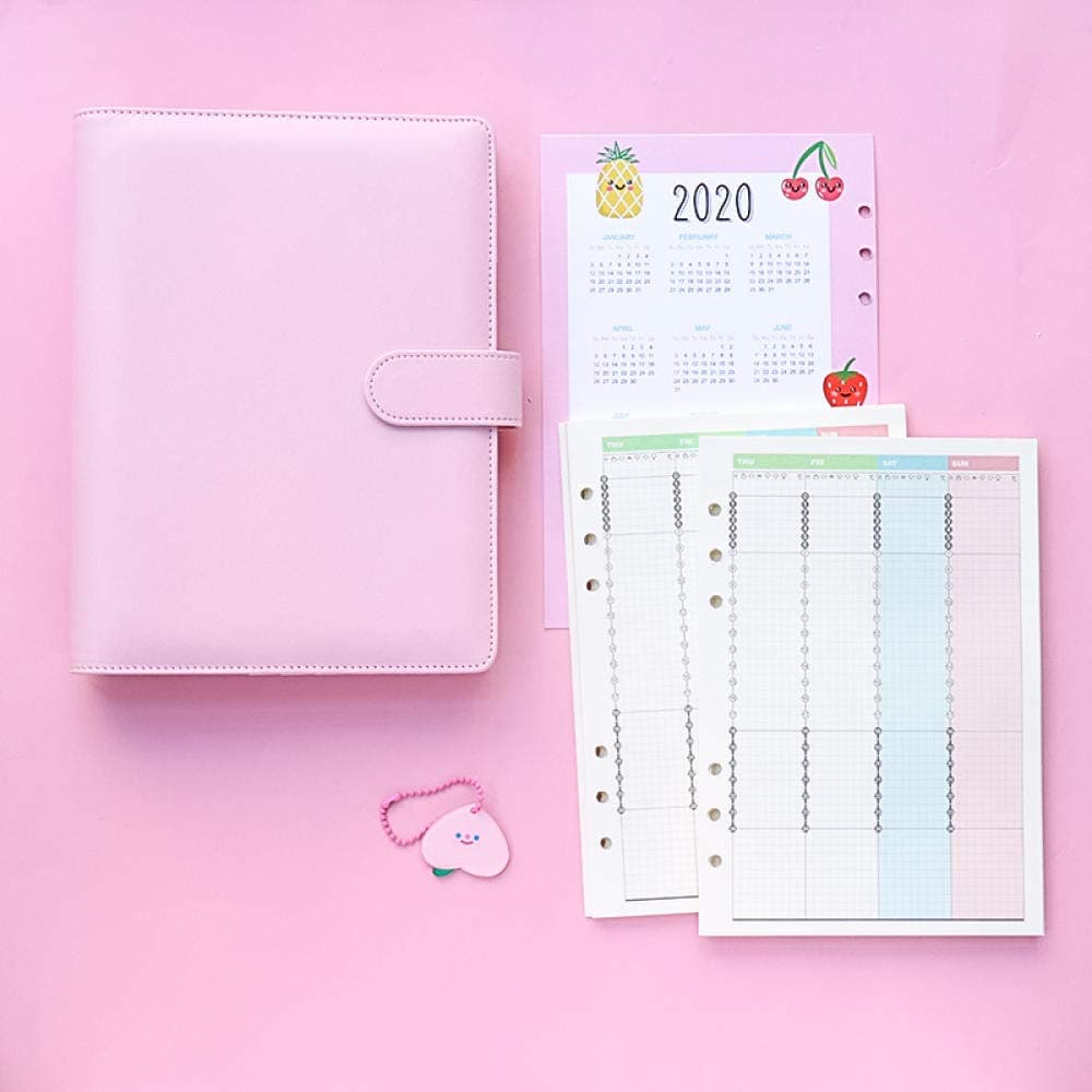 2020 Planner Diary A6 Loose-Leaf Work Study Notebook 2020 Color Hand Ledger-A6 Pink Daily Planner