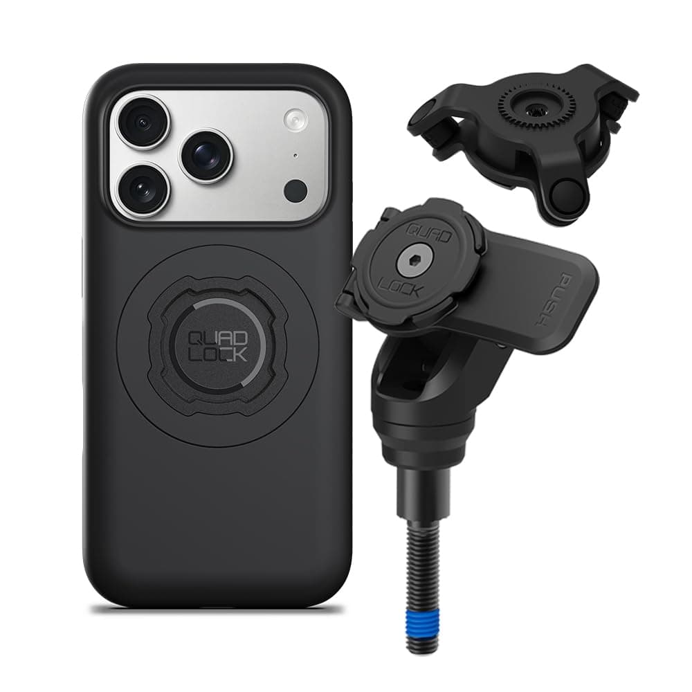 Quad Lock Handlebar Clamp PRO Motorcycle Phone Mount with Vibration Dampener and MAG Phone Case for iPhone 17 Pro