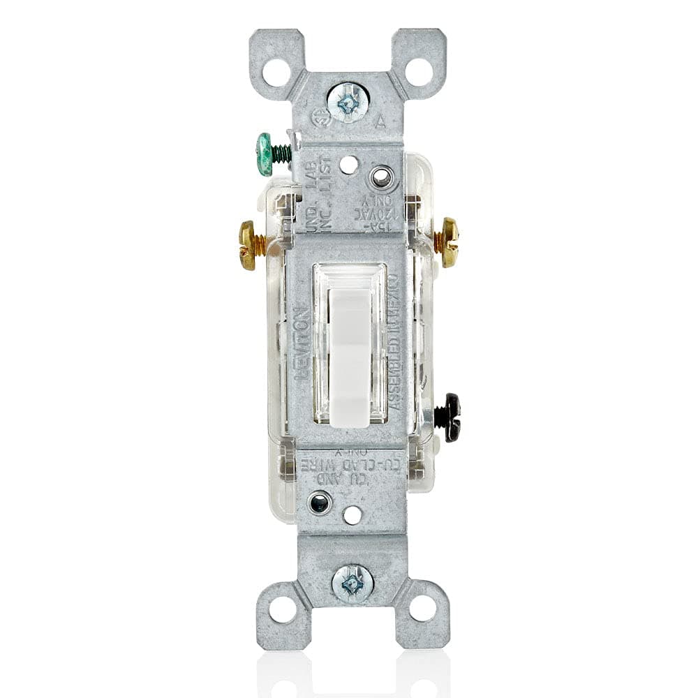 Leviton 15 Amp, 120 Volt, Toggle LED Illuminated 3-Way Switch, Residential Grade, Grounding, L1463-2W, White