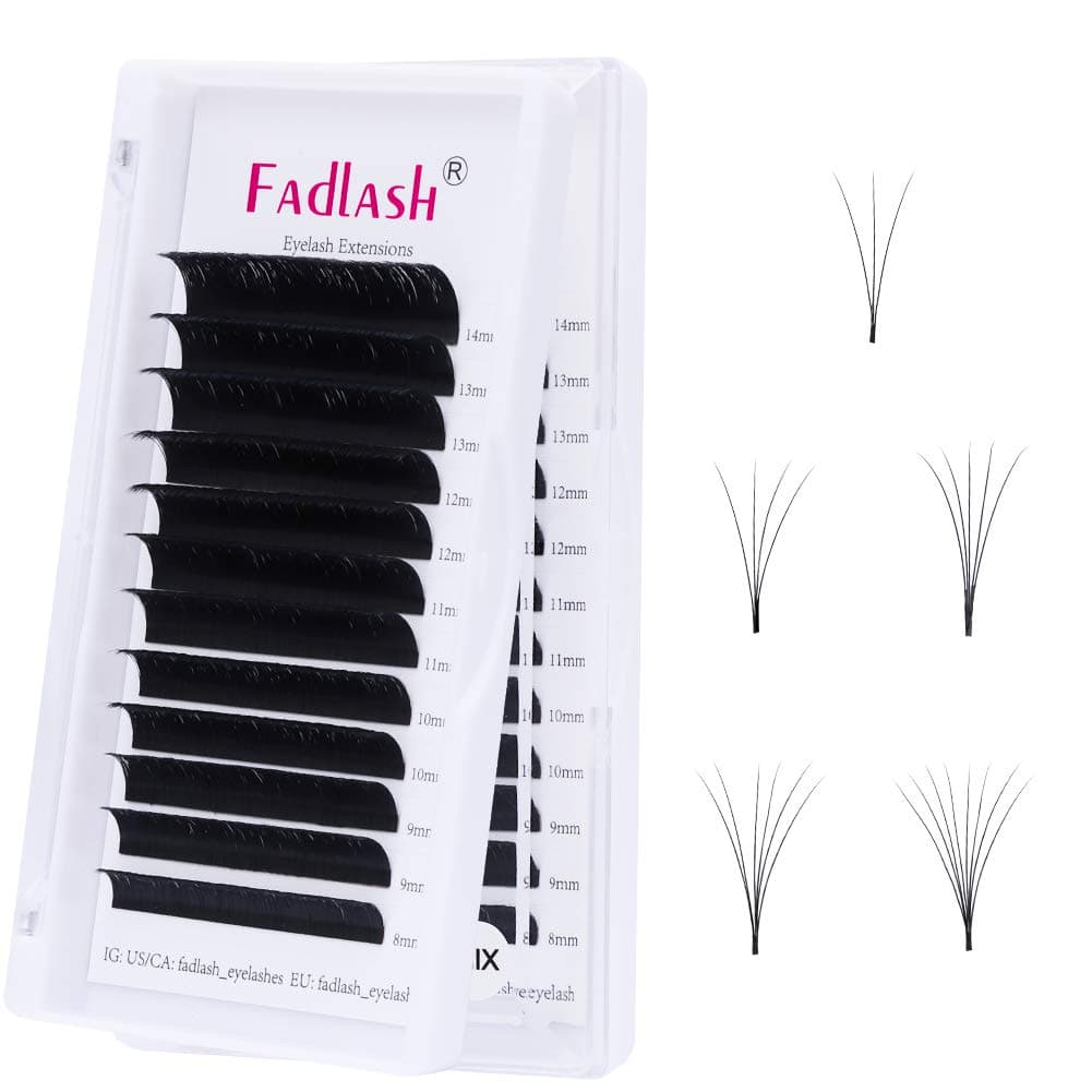 Easy Fan Volume Lashes 8-14mm Mixed Tray CC Curl Lash Extensions Self Fanning Eyelash Extensions Russian Blooming Lash Extension Supplies(0.05-CC, 8-14mm Mix)
