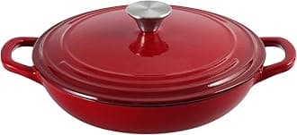Braiser Enameled Cast Iron Braiser 3 qt Braiser Pan with Lid Red Shallow Cast Iron Casserole Braiser Pan with Handels