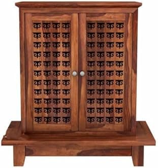 Rekha Art & Craft Handcrafted Sheesham Wood Temple with Honey Finish | Traditional Wooden Pooja Mandir for Home Decor with Storage