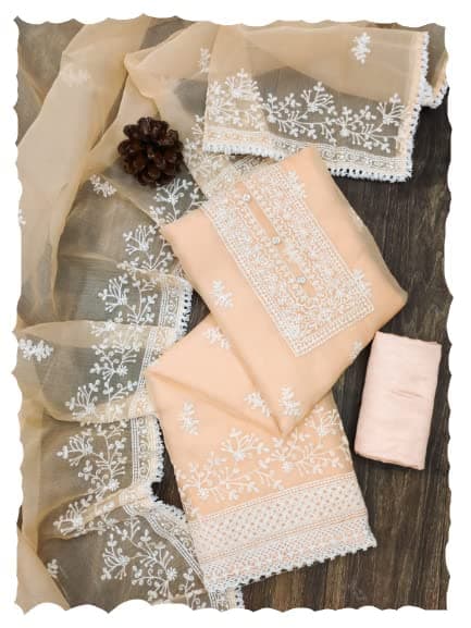 Param CreationSantoon And Organza Work Most Exclusive And function Wear With Latest And Beautifull Embroidered Unstitched salwar suits For Women And Girls(Param-13-P)