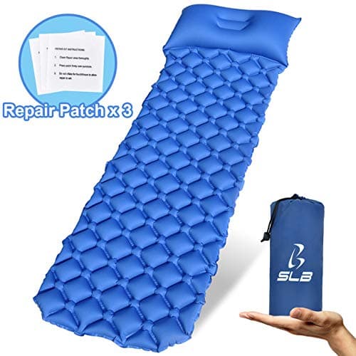 SLB Inflatable Sleeping Pad With Pillow - Compact Ultralight Camping Mats - Lightweight & Waterproof Single Inflatable Sleeping Mattress for Backpacking Hiking Hammock Tent & Camping Traveling