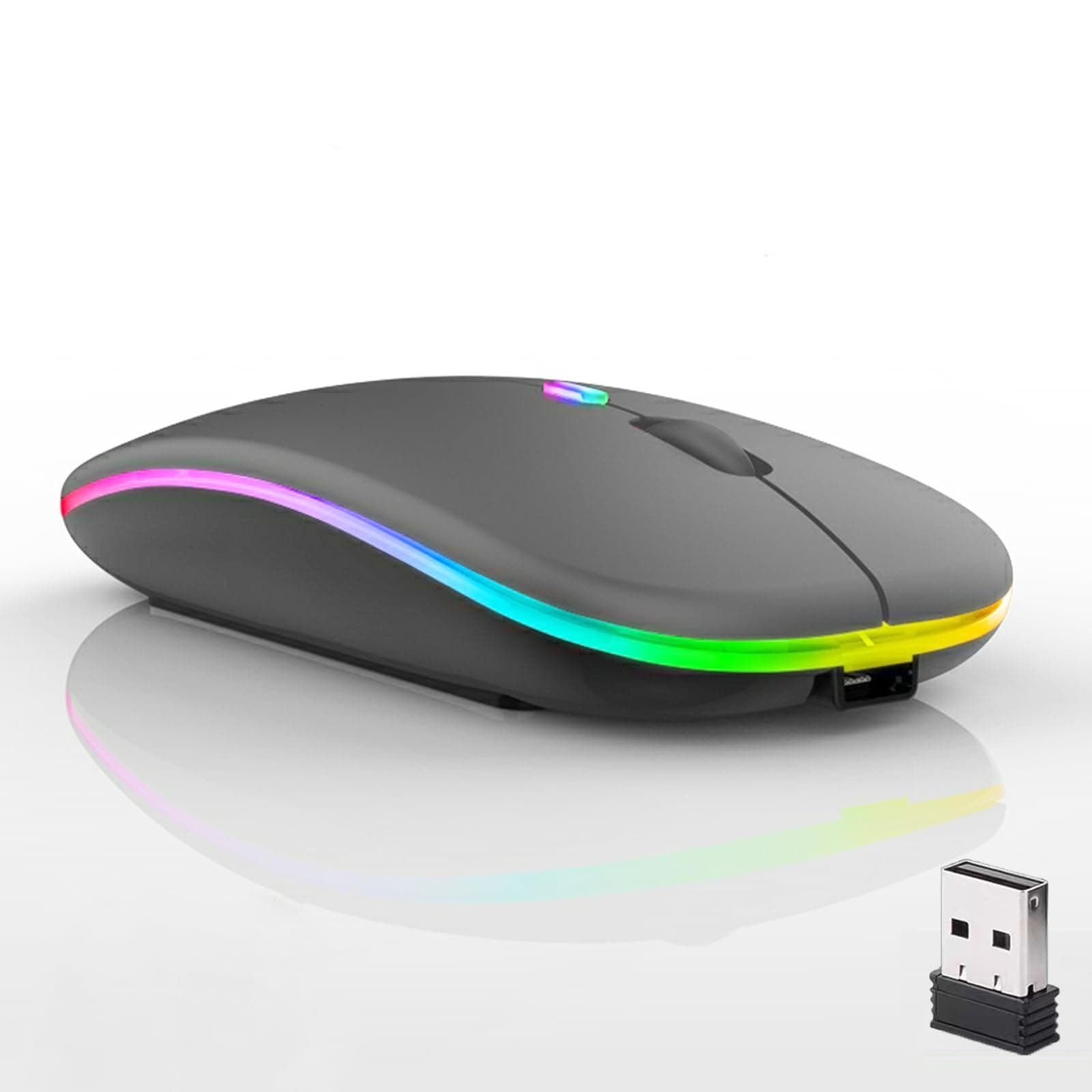 Wireless Bluetooth Mouse,LED Dual Mode Rechargeable Silent Slim Laptop Mouse,Portable(BT5.2+USB Receiver) Dual Mode Computer Mice,for Laptop,Desktop Computer,ipad Tablet,Phone,TV (Grey)