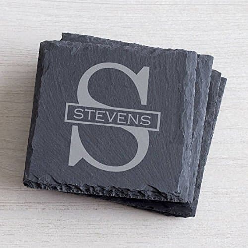 Custom Square Slate Coasters by EMEMO® - Set of 4 Unique, Handmade Coasters for Drinks, Beverages, Wine Glasses.
