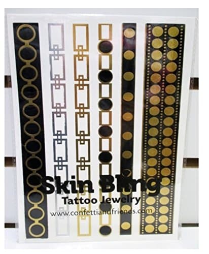 Gold, Silver & Black Temporary Bling Metallic Tattoos, Like Flash Tats - Style 18- 1 Sheet