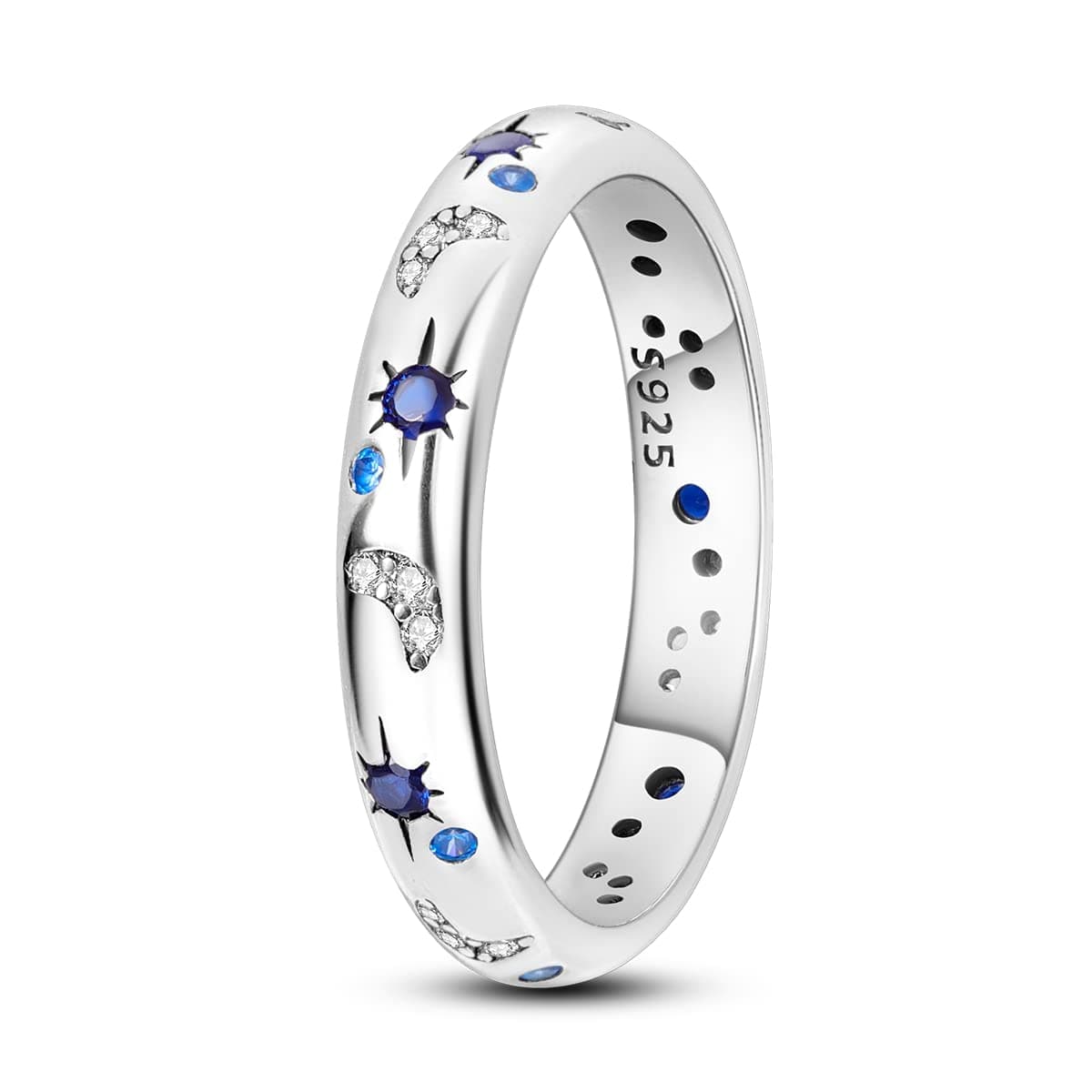 925 Sterling Silver Moon Star Rings Evil Eye Stackable Statement Rings for Women Size L1/2-S