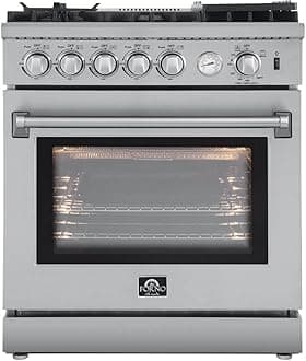 Lazio Full Gas 30" Inch. Freestanding Range with 5 Italian Sealed Burners Cooktop - 4.32 Cu.Ft. Stainless Steel Convection Oven Includes Cast Iron Accessories