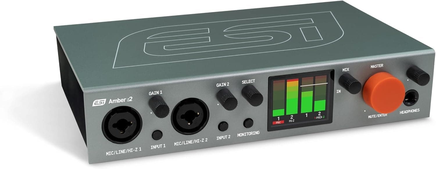 ESI Amber i2 – USB Audio Interface for Musicians, Producers, Singers, and Songwriters, Dual XLR, Line & DI Inputs with MIDI I/O, Professional Software Included