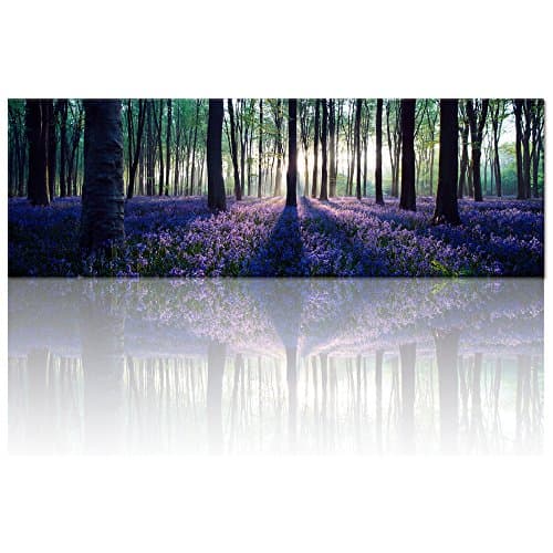 Visual Art Decor Framed Large Purple Canvas Wall Art Mild Sunshine Lavender Forest Landscape Tree Wall Art Picture Prints Gallery Wrap Home Living Room Decoration