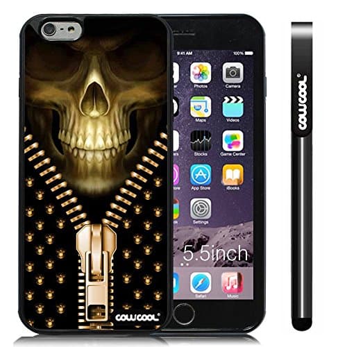 CowCool Apple Iphone 6 Plus [5.5 Inch] Soft Silicone Skull Cool Zipper With Black Shell Single Layer Protective Case (Style3)