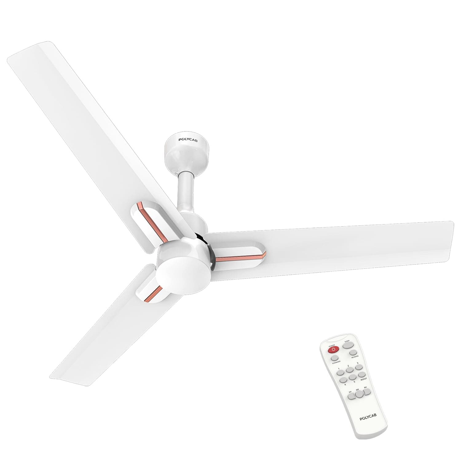 Polycab Wizzy Neo 1200mm 5-Star BLDC, Remote Ceiling fan for Living Room | 55% Energy Saving, 100% Copper, High Air Delivery, 6 Speed Setting, Reversible & Timer | 4-yr Warranty【White Gold】