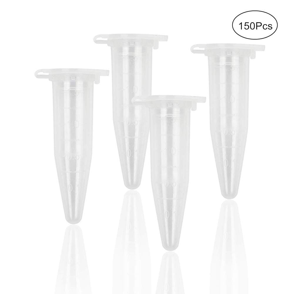 150Pcs Conical Microtube 1.5 ml Polypropylene Graduated Clear Plastic Centrifuge Vials with Flat-Top Snap Cap for working with delicate samples