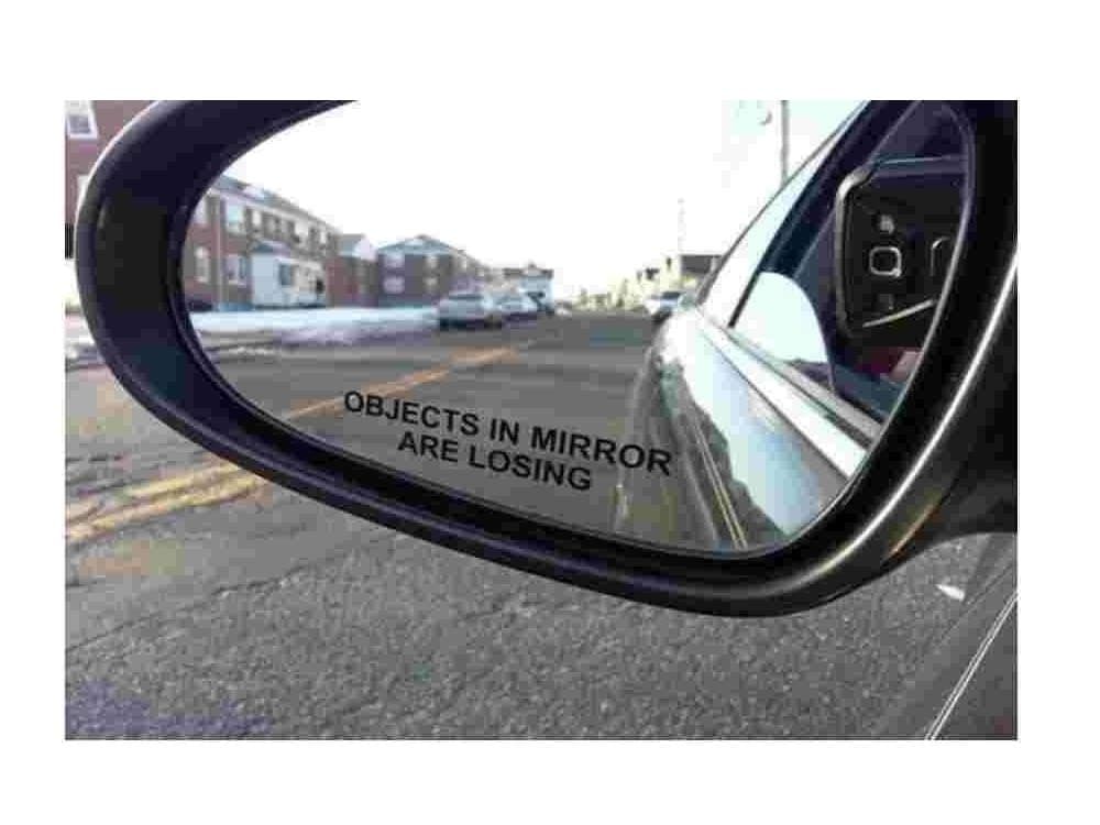2X Objects in Mirror are Losing Decal Black Etched Glass Funny Sticker (Pair)
