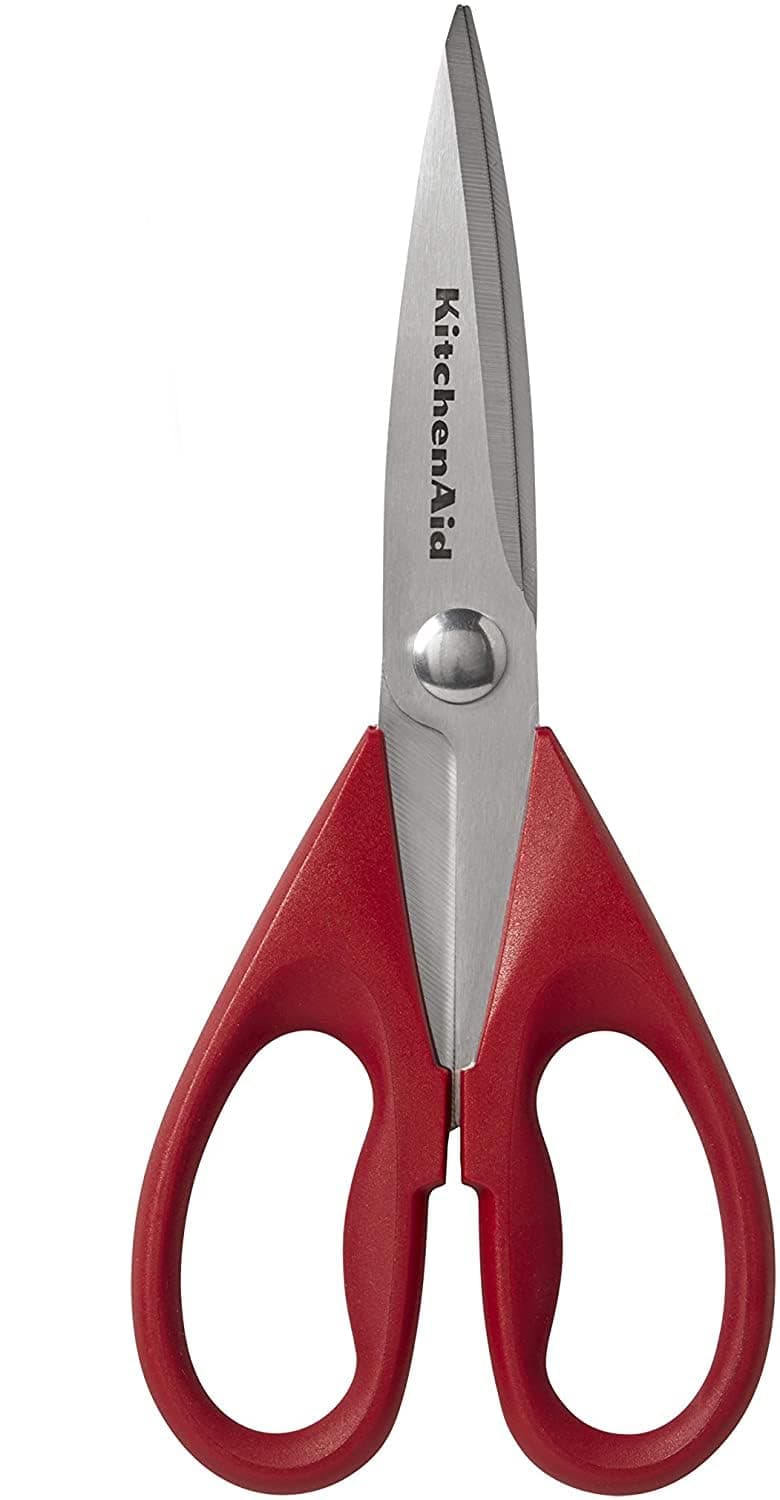 KitchenAid All Purpose Kitchen Shears with Protective Sheath Durable Stainless Steel Scissors, Dishwasher Safe, Soft Grip Comfort Handle, 8.72 Inch, Red