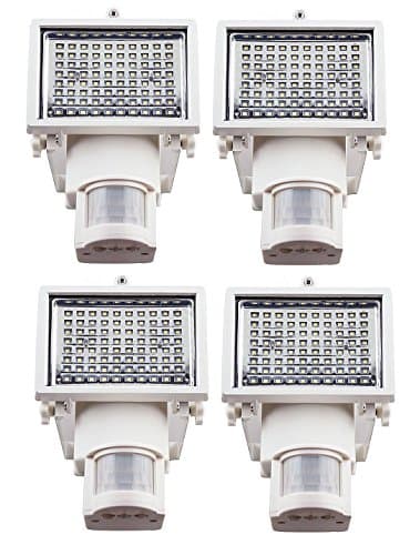 The Qualitus Super Bright 80 LED Waterproof Solar Powered Security Lights with Motion Sensor for Outdoor Garden Yard (4, White)
