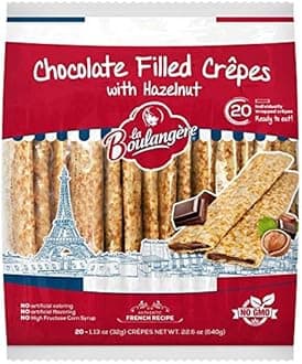 La Boulangere Chocolate Hazelnut Crepes, Individually Wrapped, Non GMO, Free From Artificial Flavors & Colors, 20-Count 2 Packs