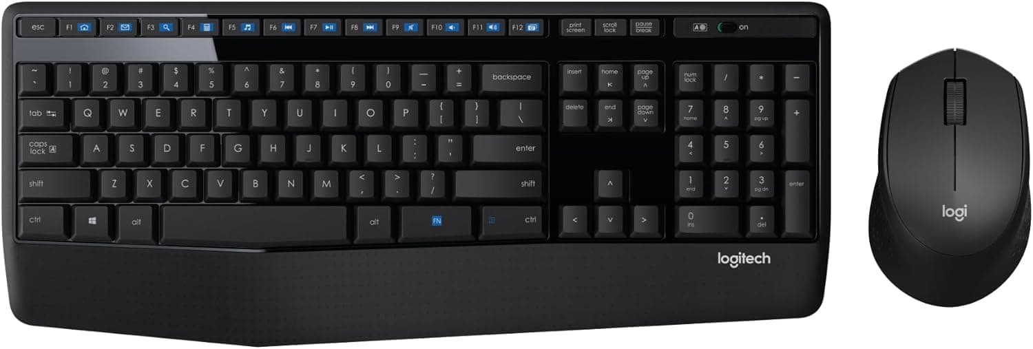 MK345 Wireless Combo Full-Sized Keyboard with Palm Rest and Comfortable Right-Handed Mouse, 2.4 GHz Wireless USB Receiver, Compatible with PC, Laptop - Black