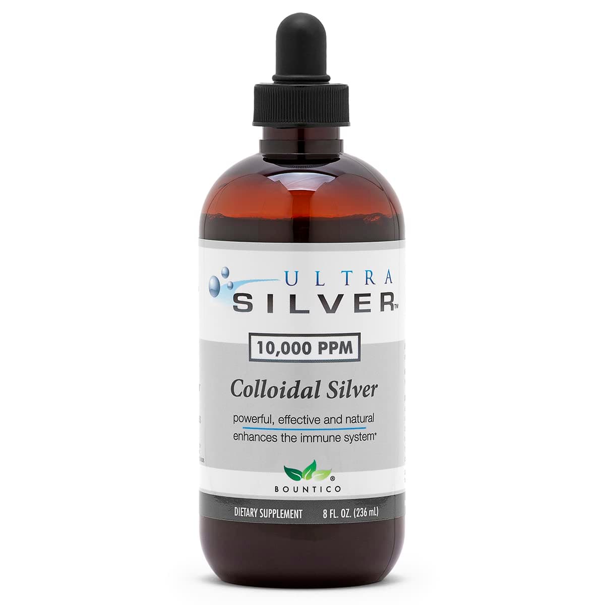 Ultra Silver® Colloidal Silver | 10,000 PPM, 8 Oz (236mL) | Ships as (2) 4 Ounce Glass Bottles | Mineral Supplement | True Colloidal Silver - with Dropper
