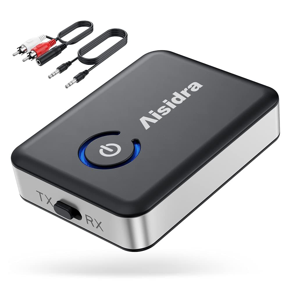 Bluetooth Transmitter Receiver, V5.0 Bluetooth Adapter for Audio, 2-in-1 Bluetooth AUX Adapter for TV/Car/PC/MP3 Player/Home Theater/Switch, Low Latency, Pairs 2 Devices Simultaneously