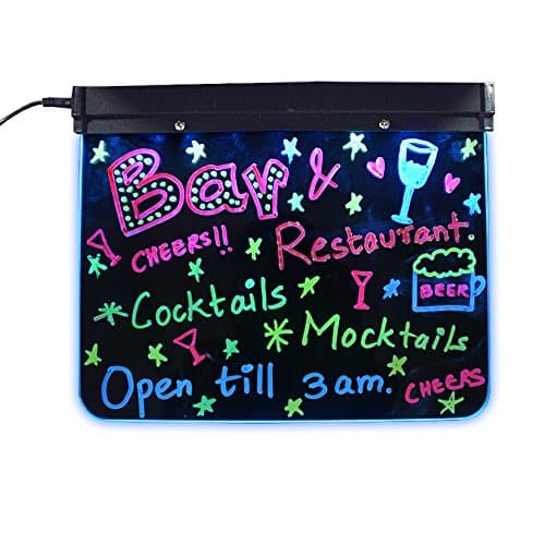 Madsbag Compact 9" x 12" Flashing Multipurpose Erasable Illuminated Neon LED Message Glass Writing Board | Home, Small Office, Cubical, Home Use, Restaurants, Corner Stores, Special Offers & Parties