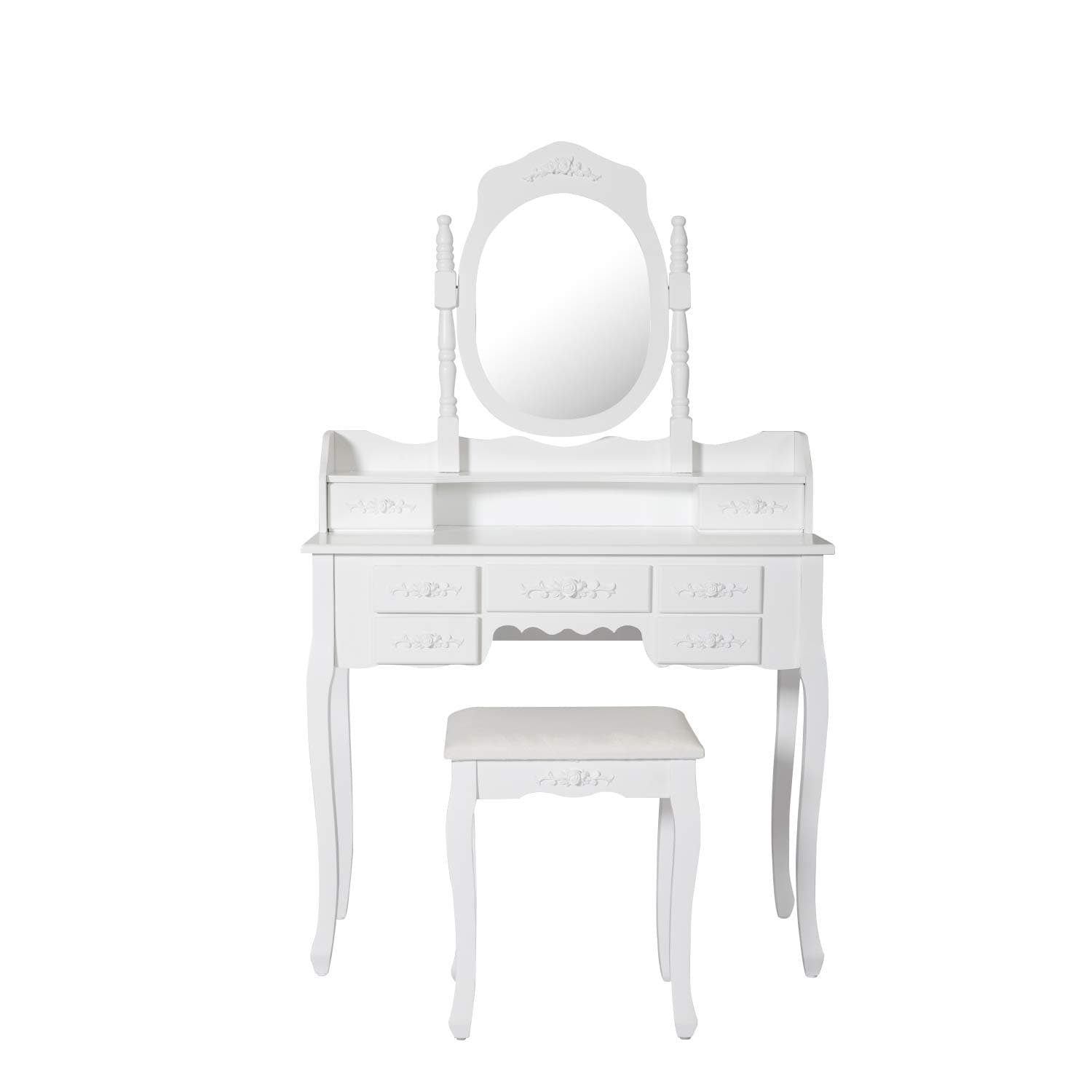 Peach Tree Vanity Table - Dressing Table with Mirror and Stool - Small Dressing Table Set with 7 Drawers - White Bedroom Makeup Table for Women