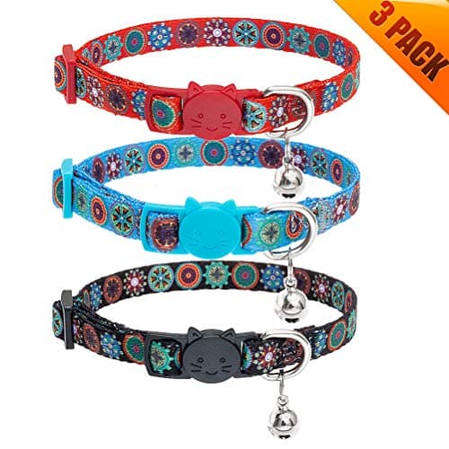 KOOLTAIL 3 Pack Breakaway Cat Collar with Bell - Adjustable Safety Geometric Pattern Pet Collars for Cats Kittens Puppies