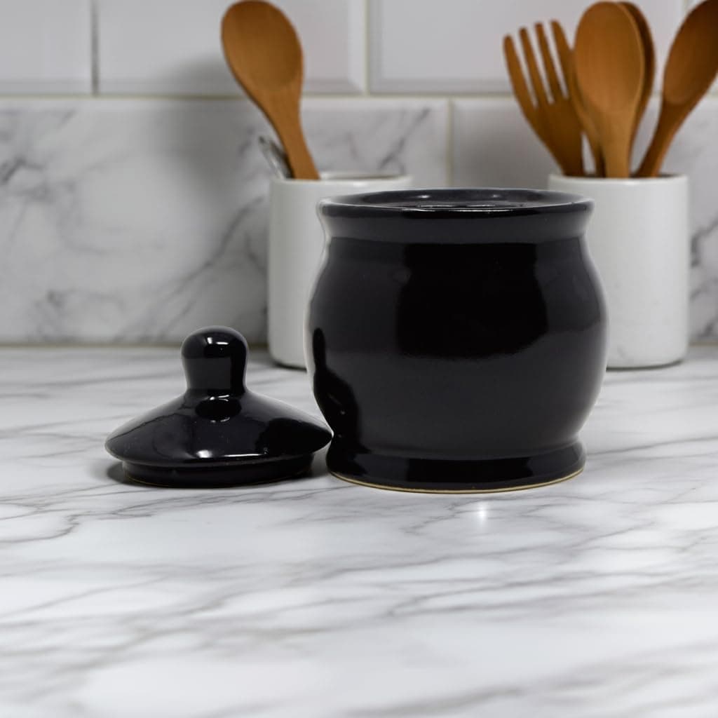 300 ml Ceramic Kitchen Container with Lid Tea Coffee Sugar Spice Pickle Salt Pepper Jar (Black)
