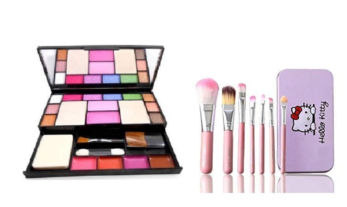 6171 EYESHADOW MAKEUP KIT WITH HELLO KITTY PINK BRUSH SET COMBO