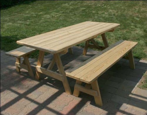 8' Treated Pine Traditional Picnic Table with 2 Benches