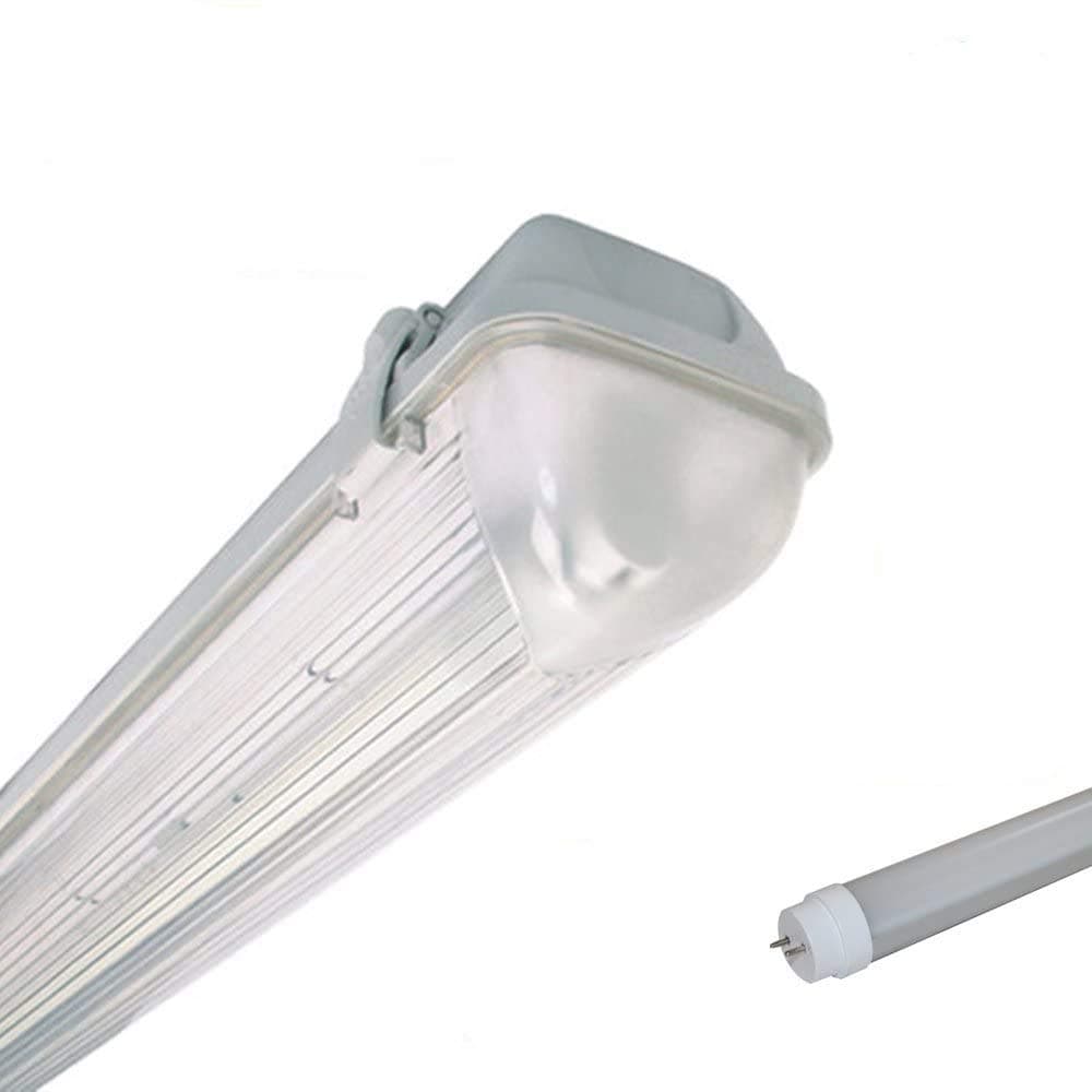 4FT SINGLE LED 18W - NON CORROSIVE WEATHERPROOF FLUORESCENT LIGHT FITTING - IP65 - ENERGY EFFICIENT OUTDOOR STRIP LIGHT - IDEAL FOR GARAGES, WORKSHOP, SHEDS, GREENHOUSES OR COMMERCIAL APPLICATIONS - STURDY CONSTRUCTION - POLYCARBONATE DIFFUSER - BRANDED - 3 YEAR LAMP GUARANTEE - INCLUDES LED TUBE 18 WATT