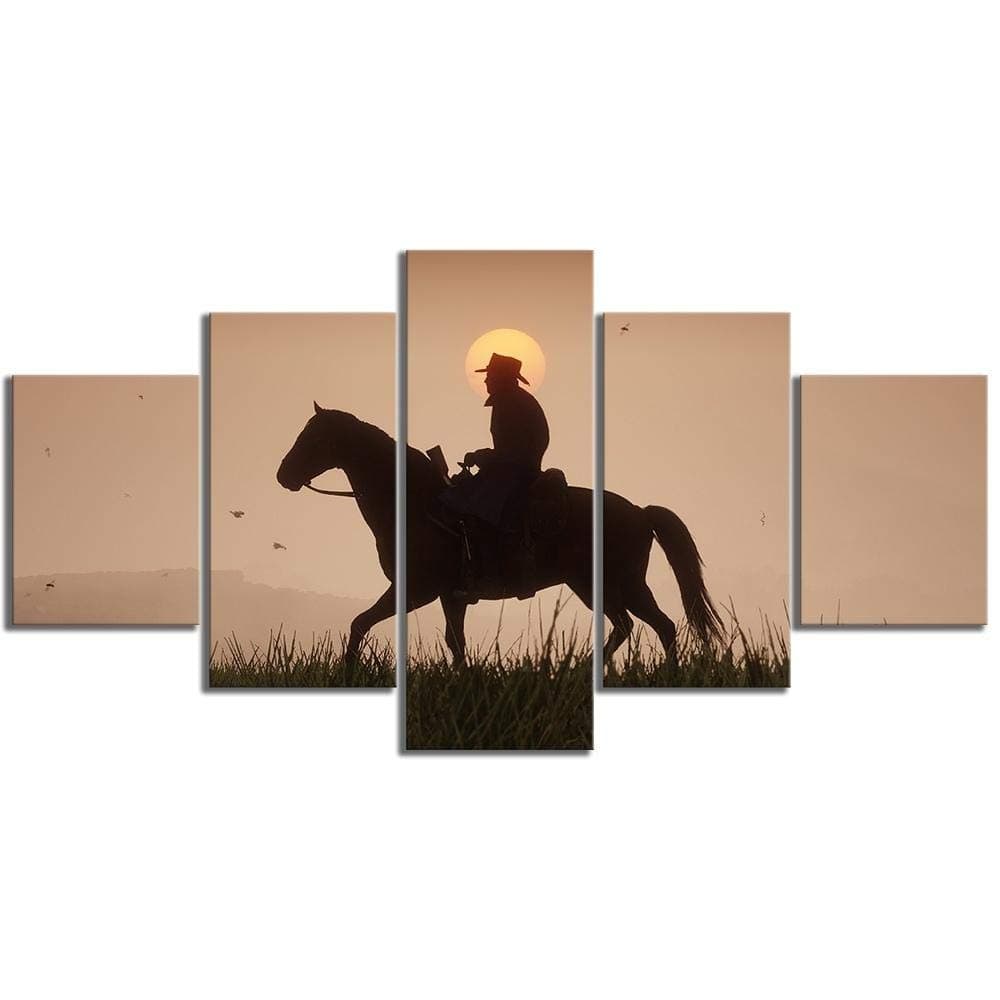 MINCOCO 5 Piece Canvas Paintings Red Dead Redemption 2 Games Poster Gutch's Gang Arthur Morgan Western Games Wall Art for Home Decor, Framed 20X35 20X45 20X55cm