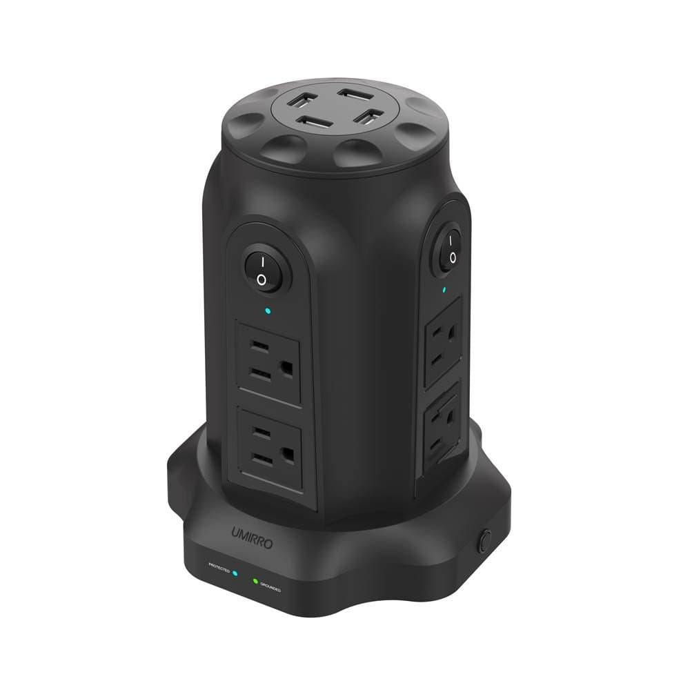 8 - Outlet Surge Protector Power Strip with 4 USB Charging Ports, 2100 Joules Surge Protection, 7.2A and 6' Heavy Duty Extension Cord, Black