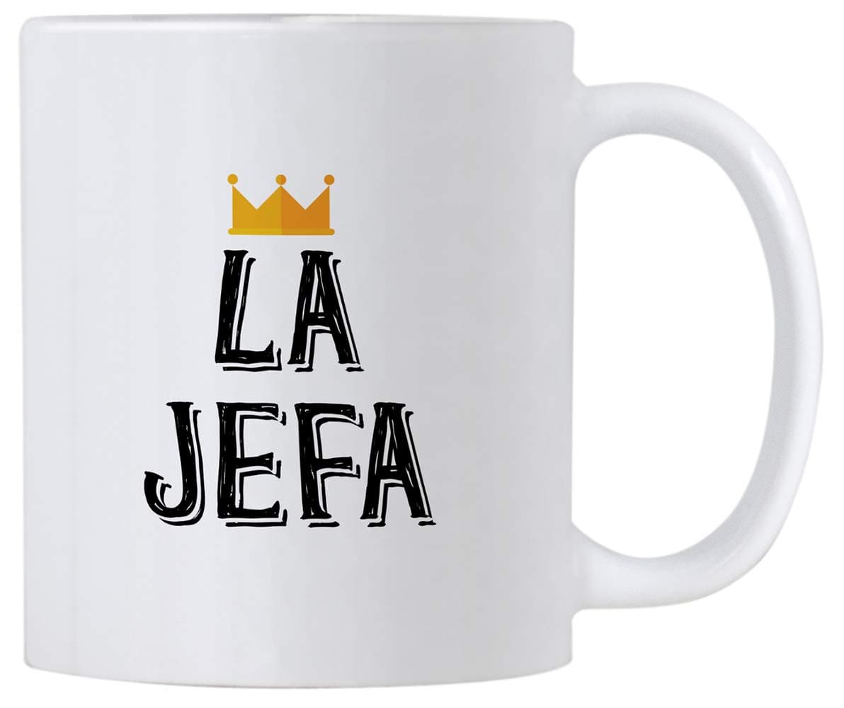 Casitika La Jefa Coffee 11 oz Mug. Cup idea for CEO, Boss or Mom. This Girl Leader Cup Can be Used as a Pen Holder. Mugs for Latin Women.