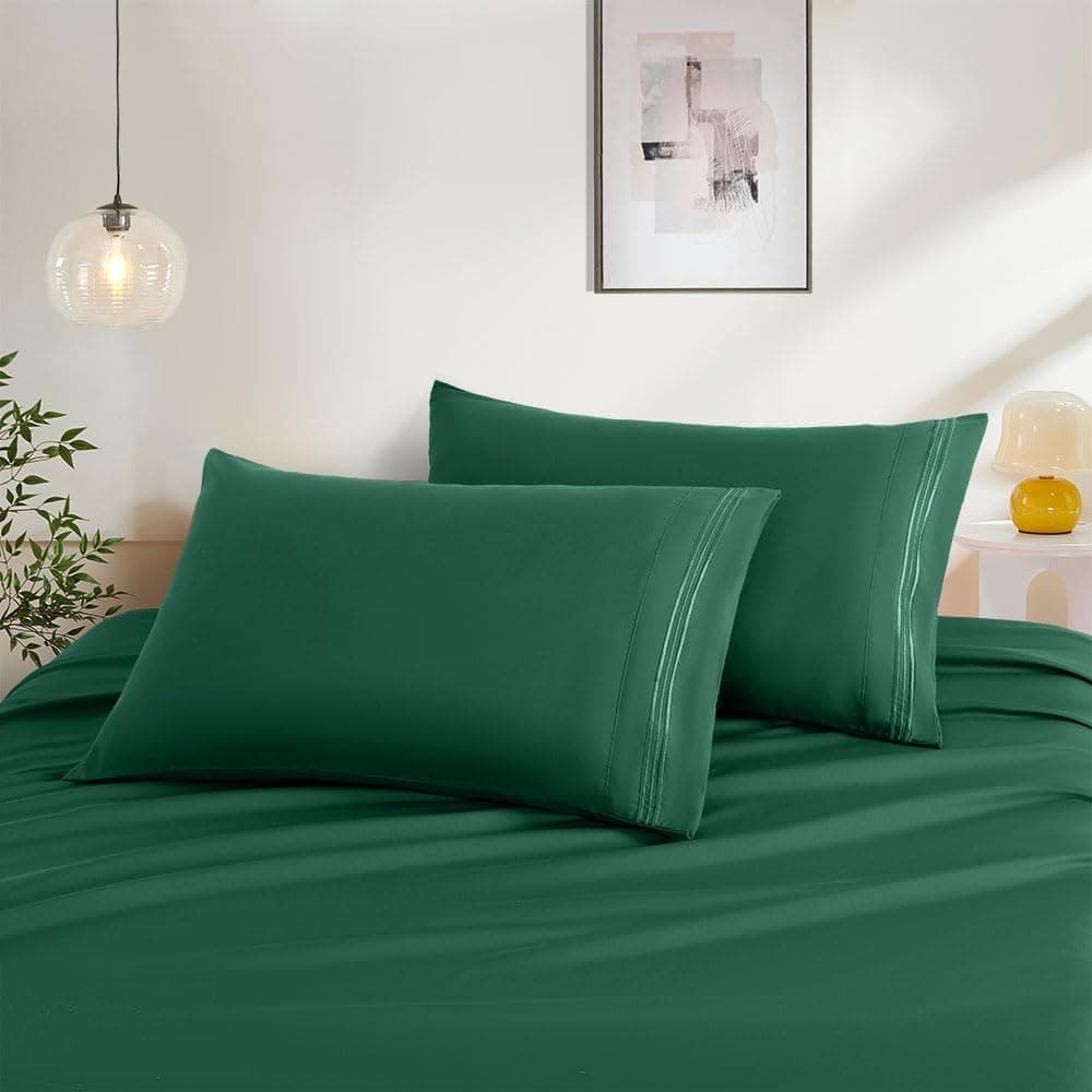 2 Pack King Pillow Cases, Microfiber Pillowcases Dark Green Pillow Case Soft Breathable and Non Shrinking Envelope Pillow Shams 20"X 36"