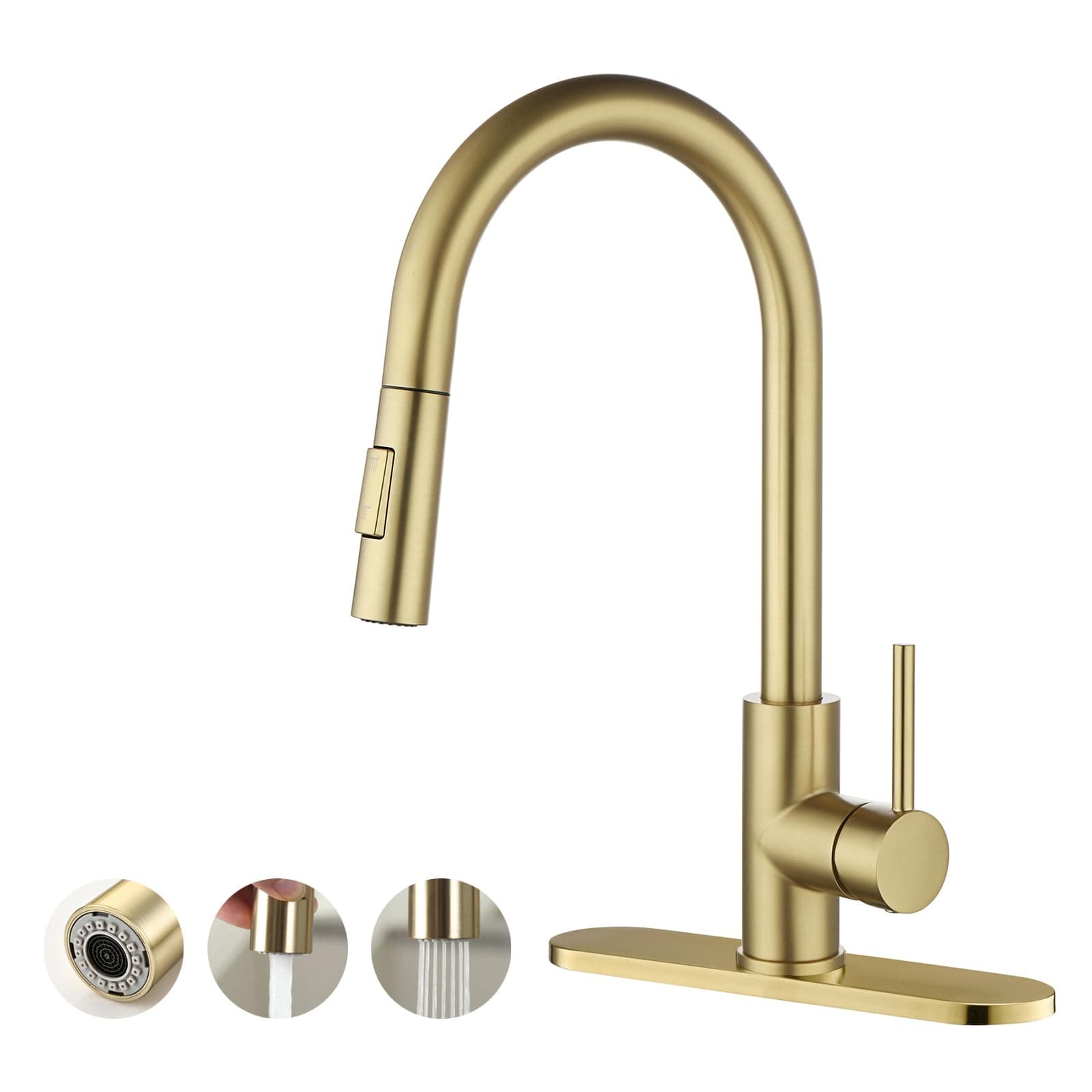 Gold Kitchen Faucet with Pull Down Sprayer, High Arc Stainless Steel Material, with cUPC Ceramic Cartridge,with 10" Deck Plate,Fit for 1 or 3 Holes Kitchen Sink or Laundry Sink,Brushed Gold