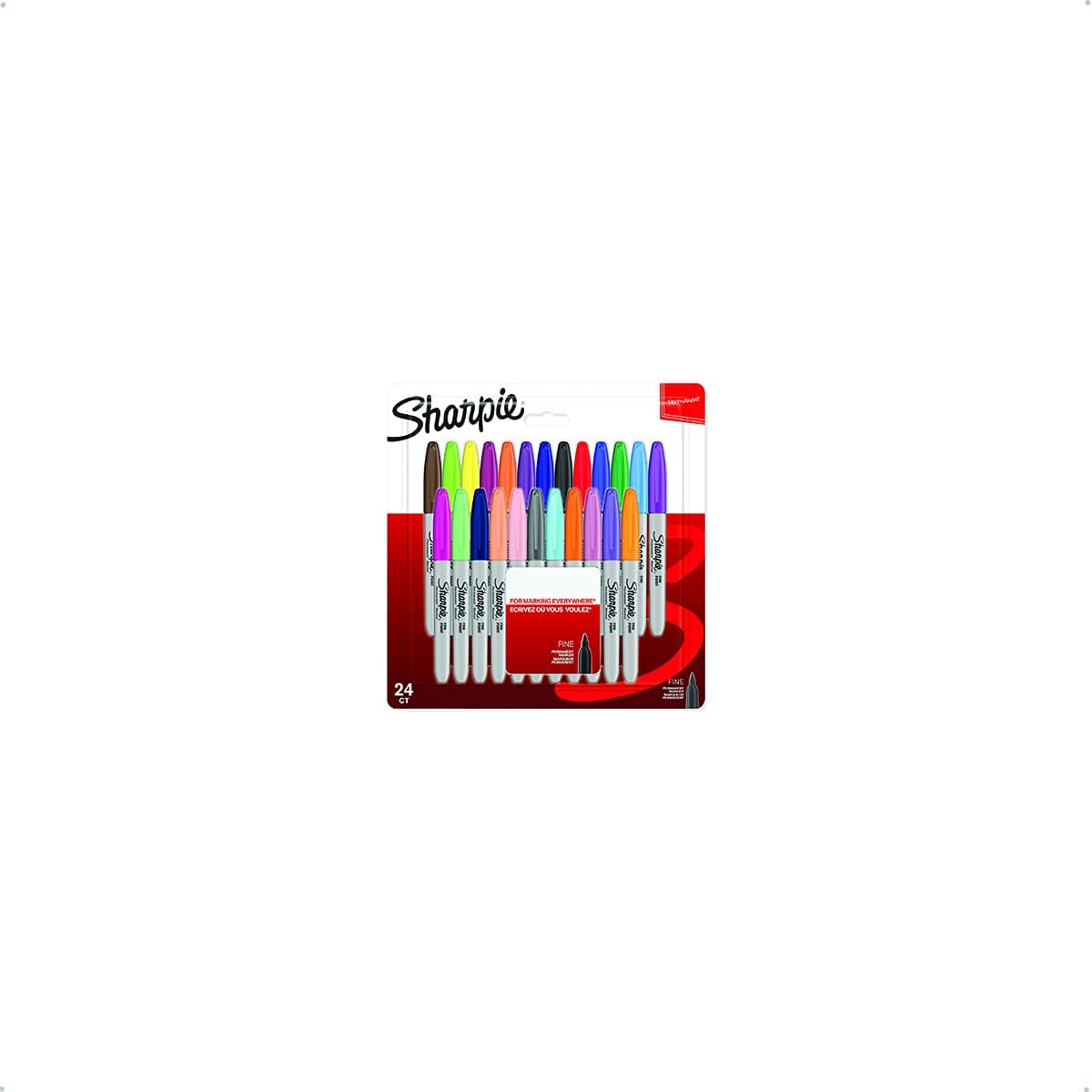 Sharpie Permanent Markers, Fine Tip, Assorted Fun Colours, 24 Pack