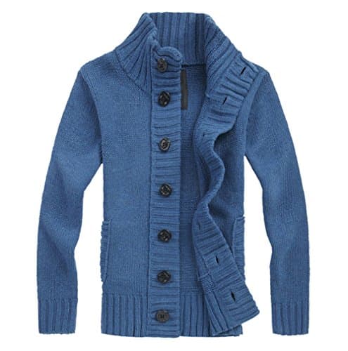 Men's Wool Blend Mock Neck Open Button Down Cardigan Sweater