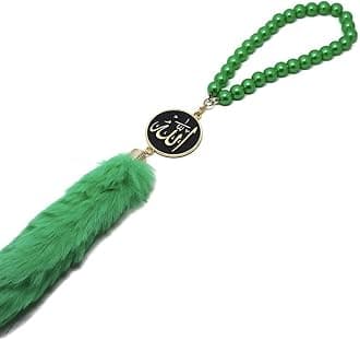 Car Mirror Hanging Decor Ornament with Beads AMN-245 Allah Muhammad Names Islam Metal Pendant Arabic Calligraphy Eid Ramadan Muslim Gift (Green)